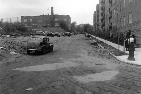 Looking south on 82nd Road from Queens Boulevard in Kew Gardens, NY, 1948.