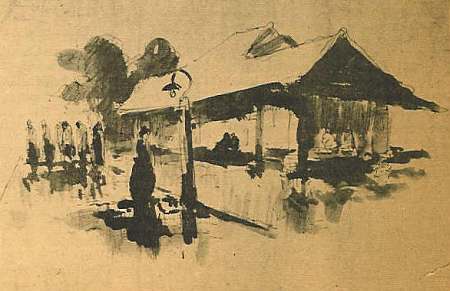 The Long Island Railroad Station sketched by George Overbury 'Pop' Hart.