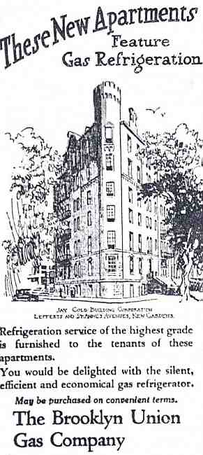 The Castle Court Apartments on Lefferts Boulevard between Metropolitan and 84th Avenues, Kew Gardens, NY, c. 1940.
