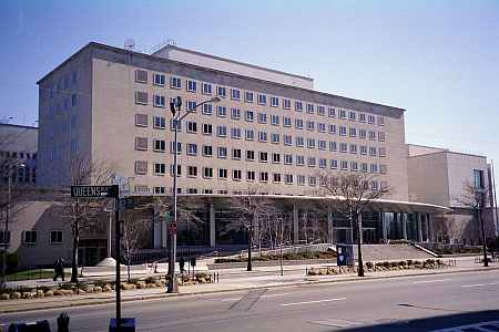 The Criminal Court House on Queens Boulevard looking toward 83rd Avenue in Kew Gardens, NY.